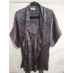 Vintage Circa 2000 Paisley Robe Camisole Set 2XL Made in USA Satin‎ Lingerie 2pc